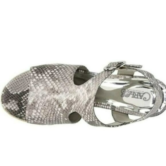 NWT Carlos Santana Snake Embossed Ankle Strap Espadrille Wedge Sandals - Picture 4 of 5
